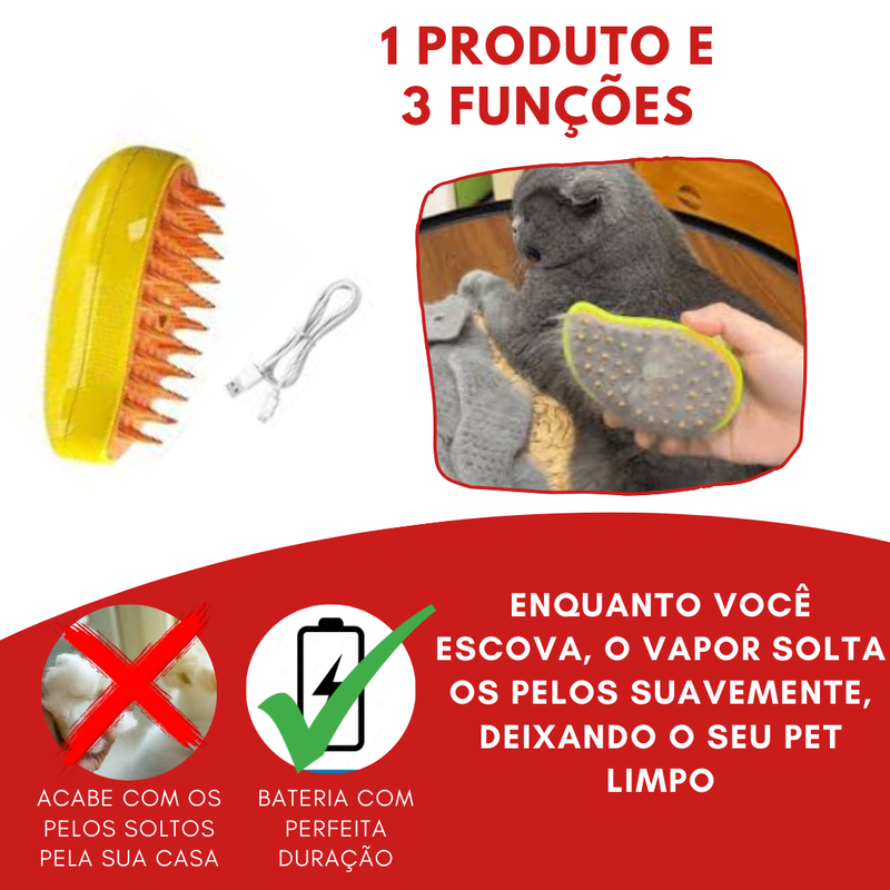 Escova a Vapor PetVida Recarregável para Cães e Gatos